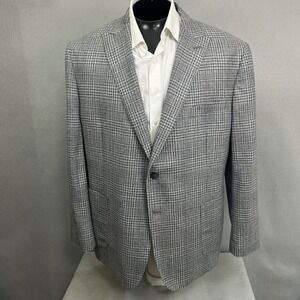 Joseph Abboud Sport Coat 48R Lanificio di Pray Italy Unstructured Gray Plaid